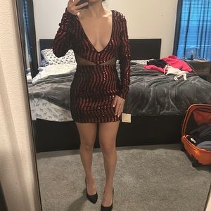 Sequin Superdown mini dress with mesh inserts